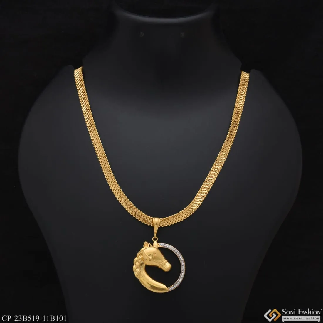 1 Gram Gold Formig Horse with Diamond Best Quality Chain Pendant Combo (CP-B519-B101)