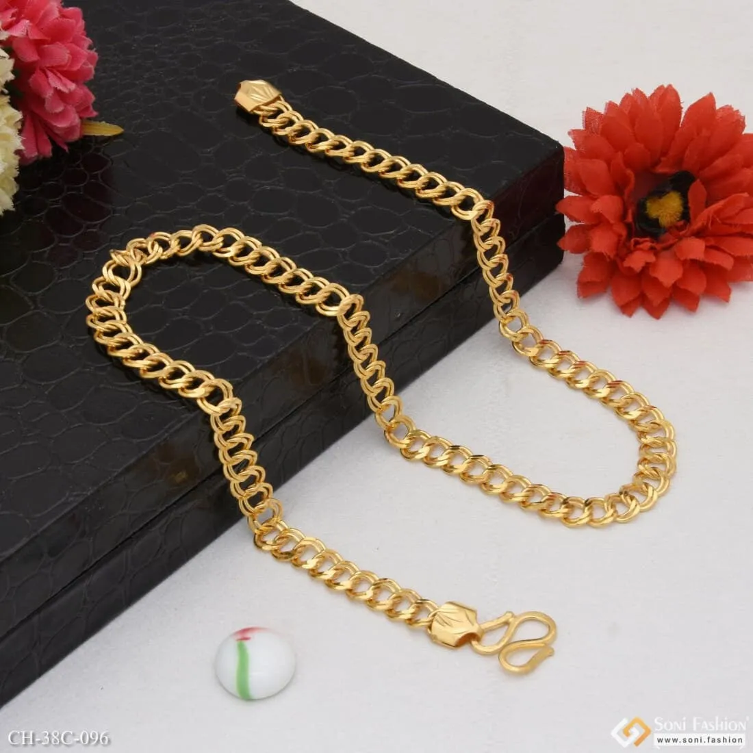 1 Gram Gold Forming Round Linked Finely Detailed Design Chain for Men - Style C096