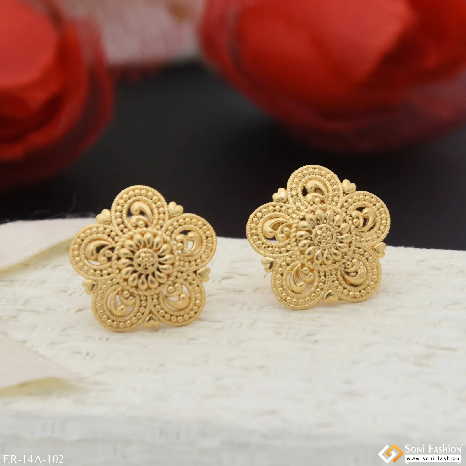 1 Gram Gold Plated Brilliant Design Earrings for Ladies - Style A102