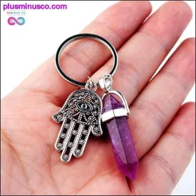 1 PC Natural Quartz Evil Eye Fatima Pink Crystal Key Chain