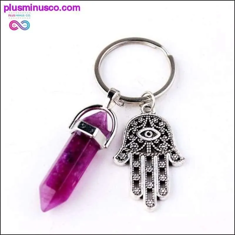 1 PC Natural Quartz Evil Eye Fatima Pink Crystal Key Chain