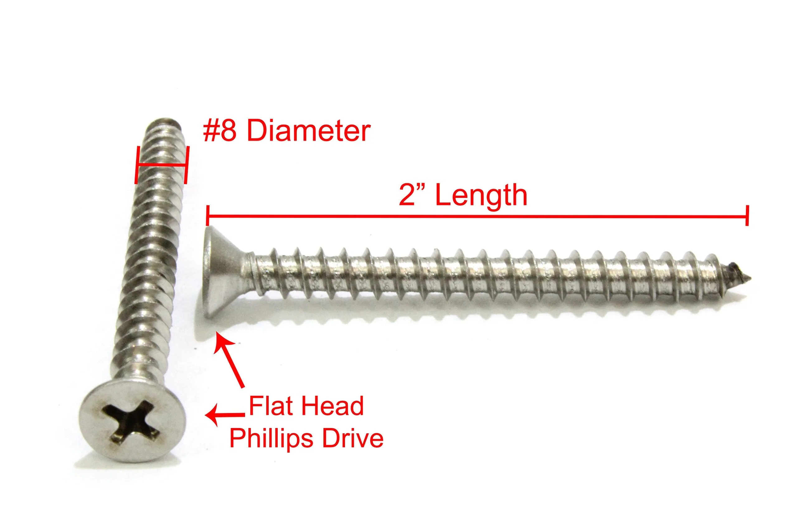 #10 X 3'' Stainless Flat Head Phillips Wood Screw, (100 Pc), 18-8 (304)