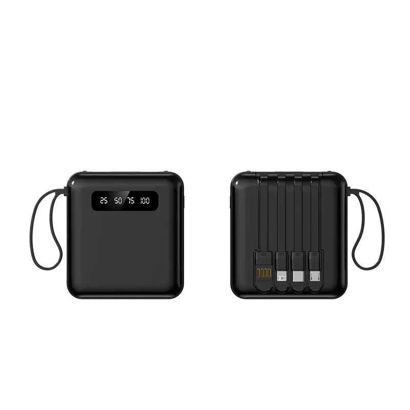 10000mAh Square PowerBank with 4 Built-in Cables and Strap