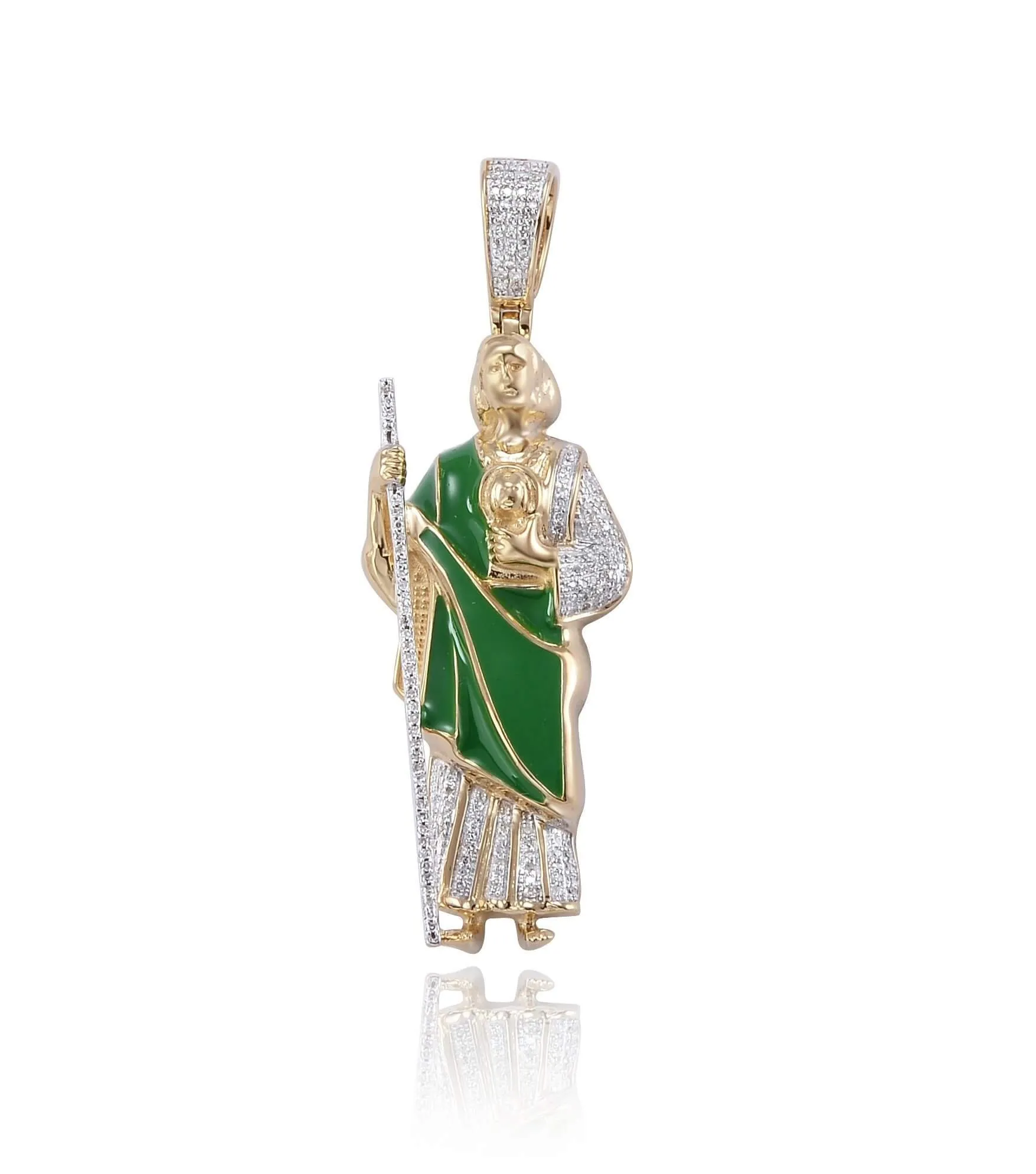 10KY 0.25CTW DIAMOND ST. JUDE PENDANT WITH GREEN