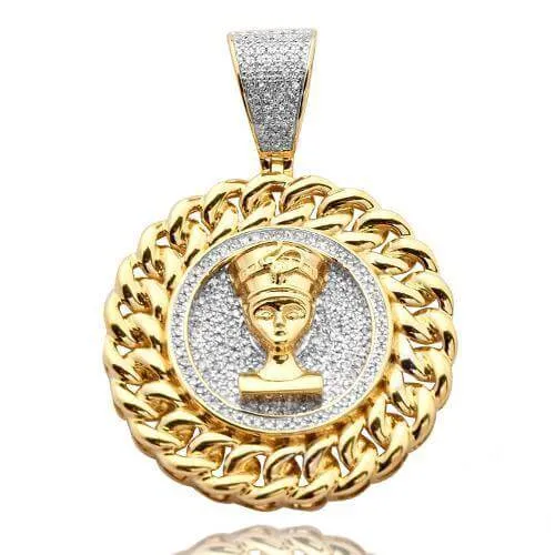 10KY 0.50CTW DIAMOND NEFERTITI MEDALLION WITH