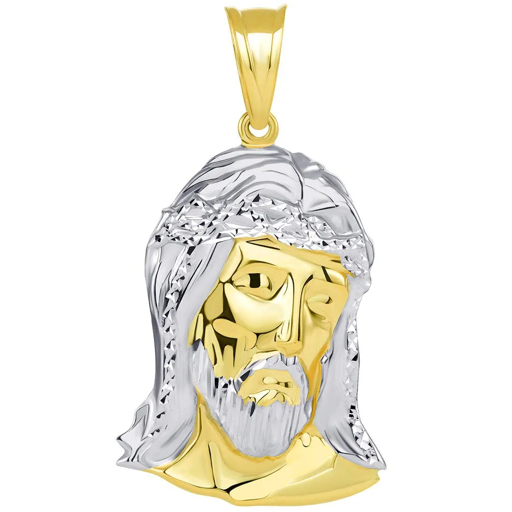 14k Gold Polished Two Tone Hollow Jesus Head Pendant with Figaro Chain Necklace - Yellow Gold