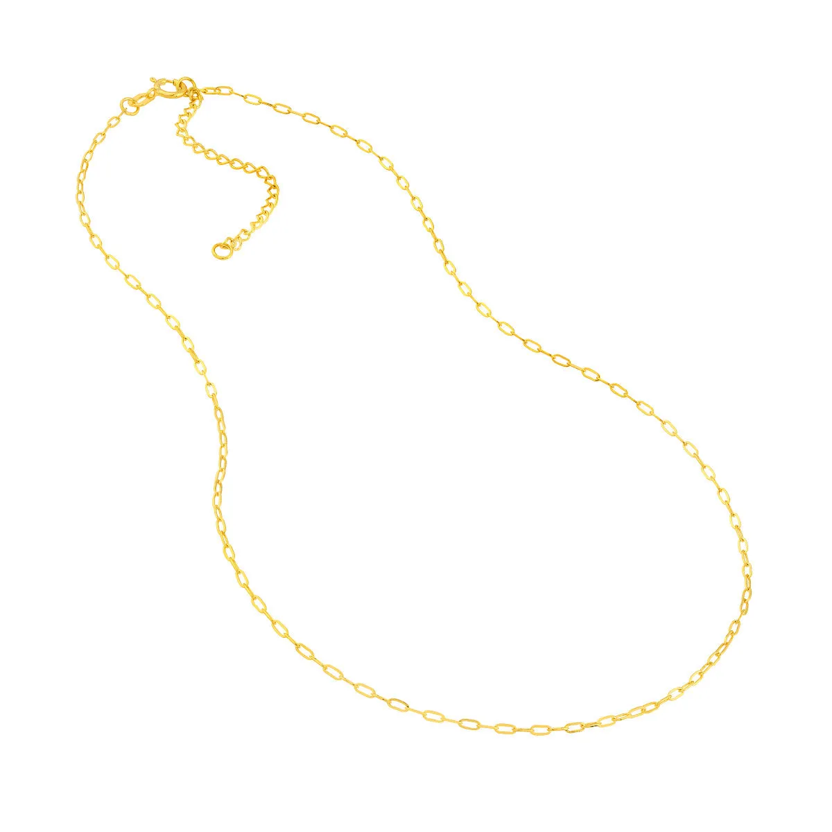 14k Yellow Gold 1.3mm Paperclip Adjustable Choker Chain Necklace with Spring Ring, 15 Inches