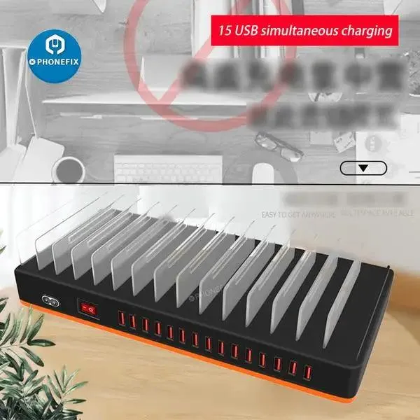 15Port USB Charging Station Organizer Multiple Phone Tablet Laptop