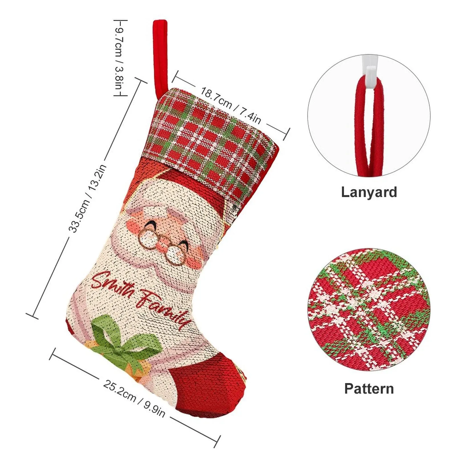 16.5in(L) Super Size-Custom Text Santa Claus Christmas Socks Flip Sequins Christmas Stocking