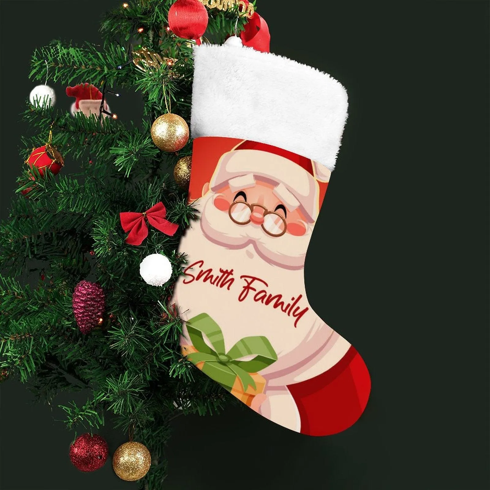 16.5in(L) Super Size-Custom Text Santa Claus Christmas Socks Flip Sequins Christmas Stocking