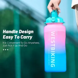 2L Fitness Water Bottle Gradient Color Cycling Running Sport Large Capacity Portable Bottle With Cleaning Cup Brush