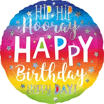 45cm Standard Holographic Hip Hip Hooray Happy Birthday S55