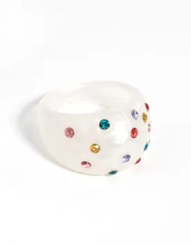 90s White Ring with Diamantes