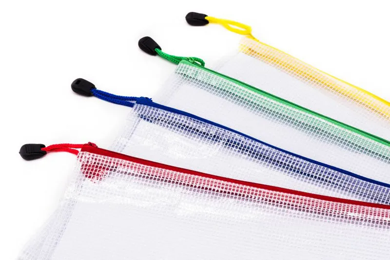 A4 Netting Plastic Case White with Coloured Zip Trim