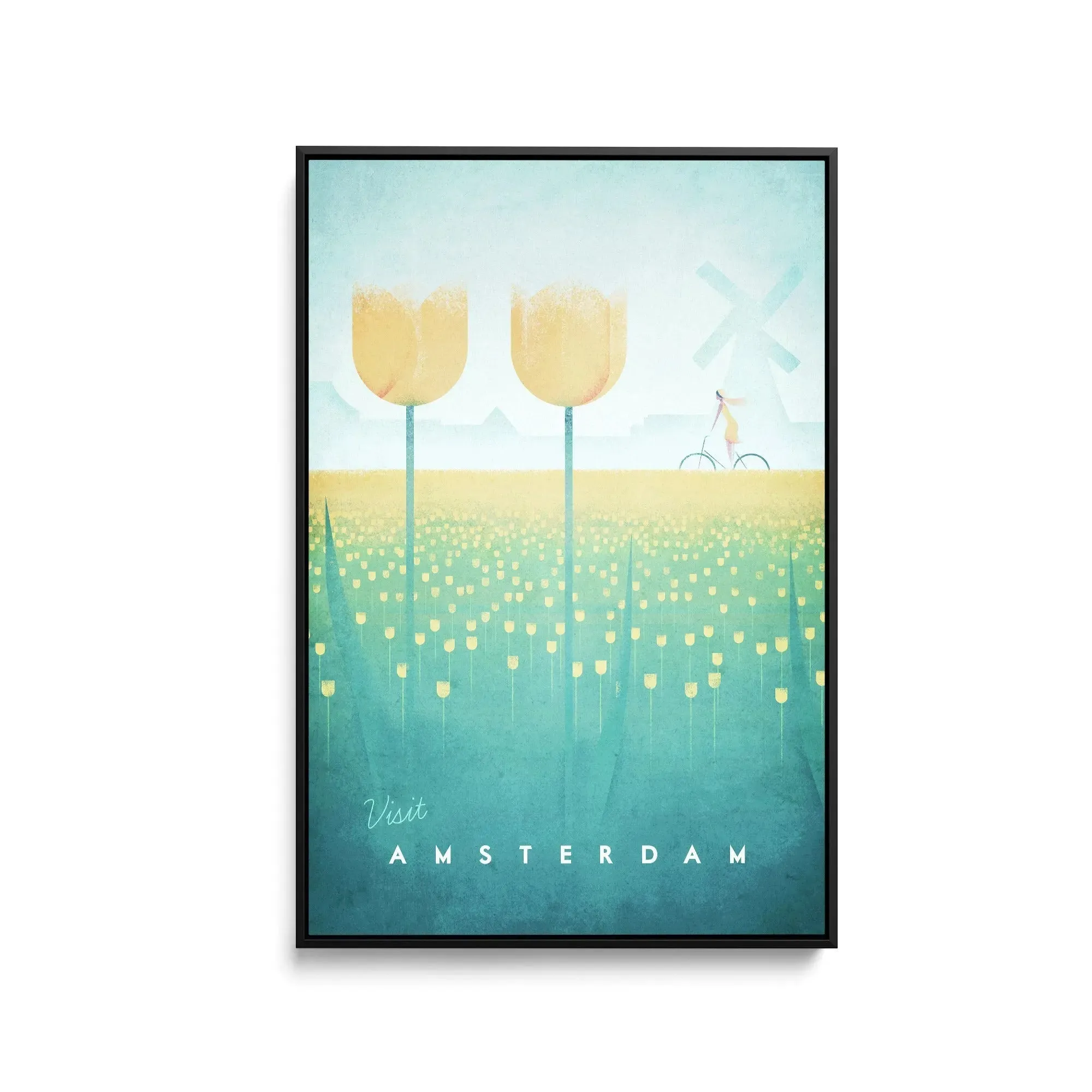 Amsterdam by Henry Rivers - Stretched Canvas Print or Framed Fine Art Print - Artwork- Vintage Inspired Travel Poster