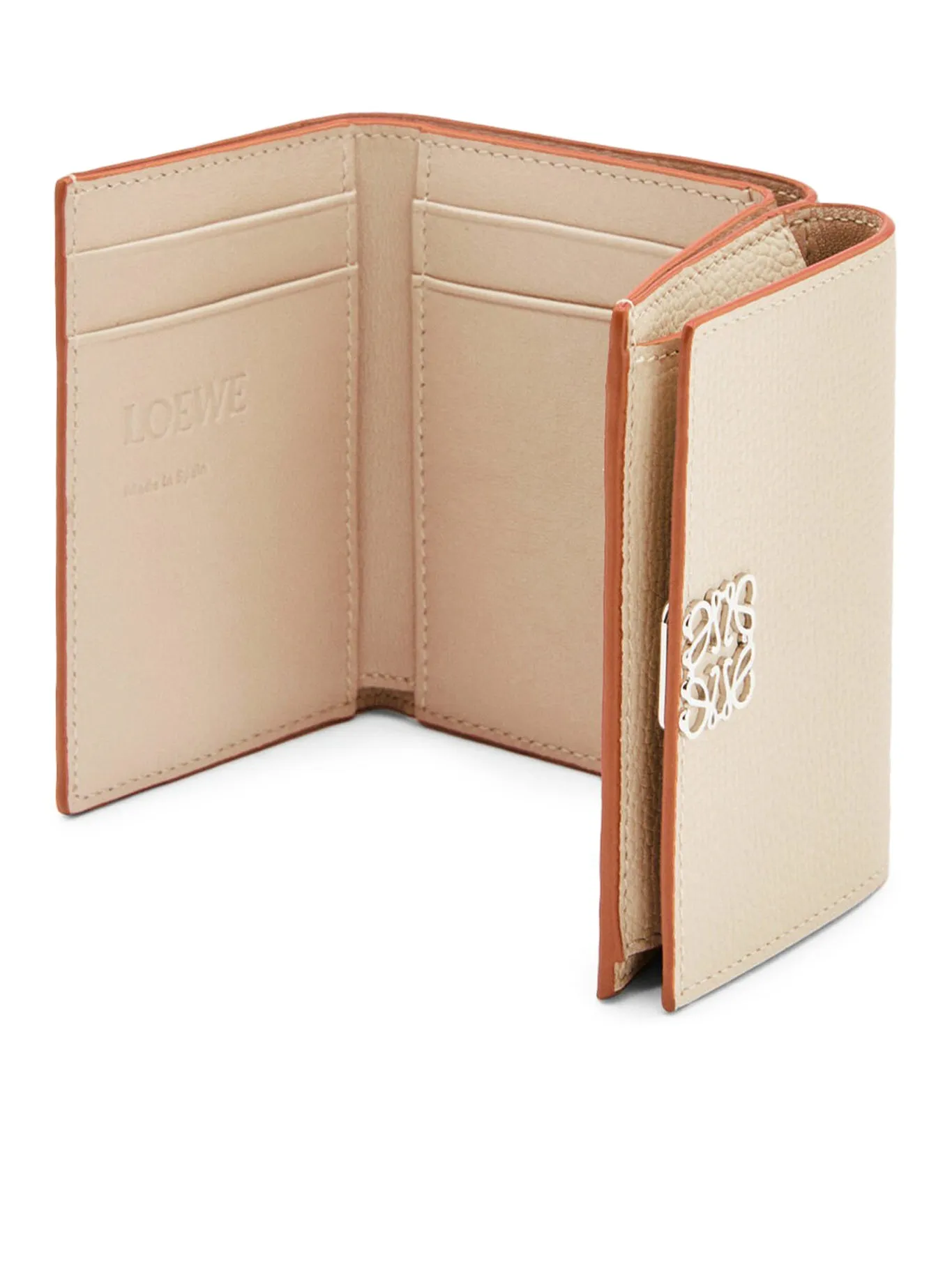 Anagram trifold wallet in pebble grain calfskin