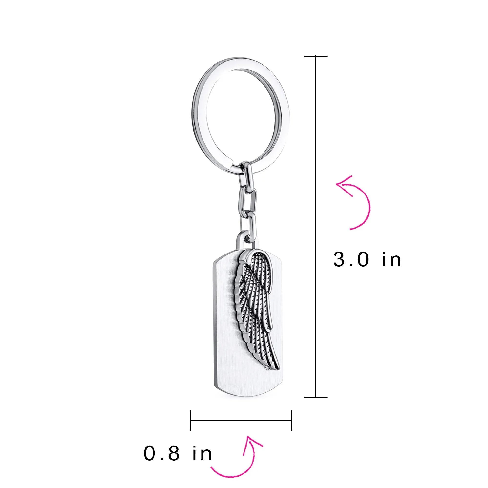 Angel Wing Feather Dog Tag Keychain Key Ring Holder Stainless Steel