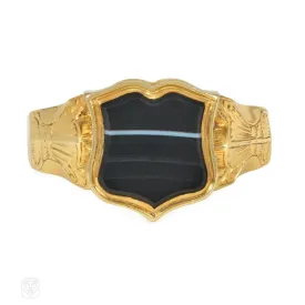 Antique sardonyx and gold locket ring