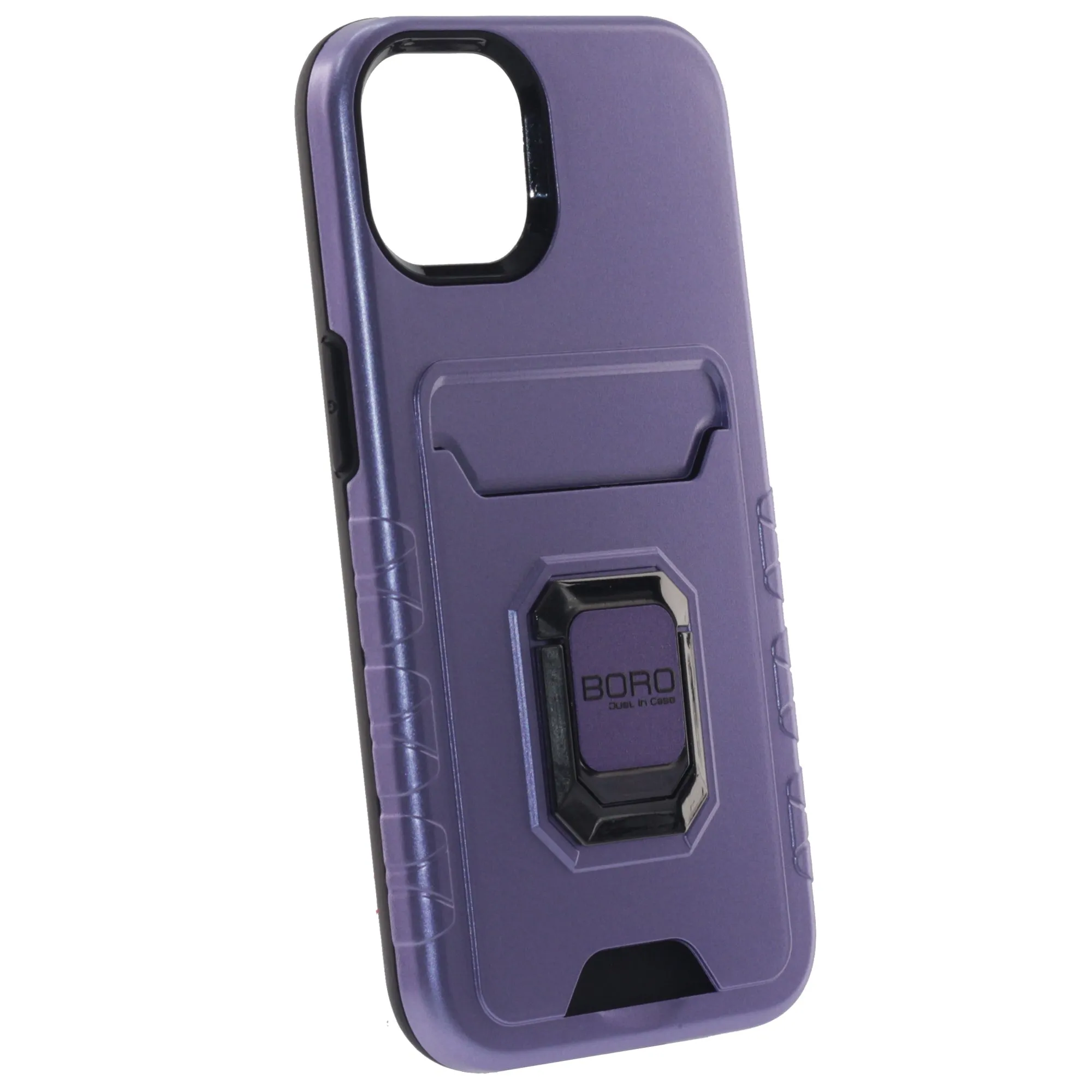 Apple iPhone 14 Pro Case (BORO) Magnetic Ring Armor Case with Card Holder, Color Purple