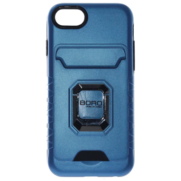 Apple iPhone 6/7/8/Plus Case, (BORO) Magnetic Ring Armor Case with Card Holder, Color Blue