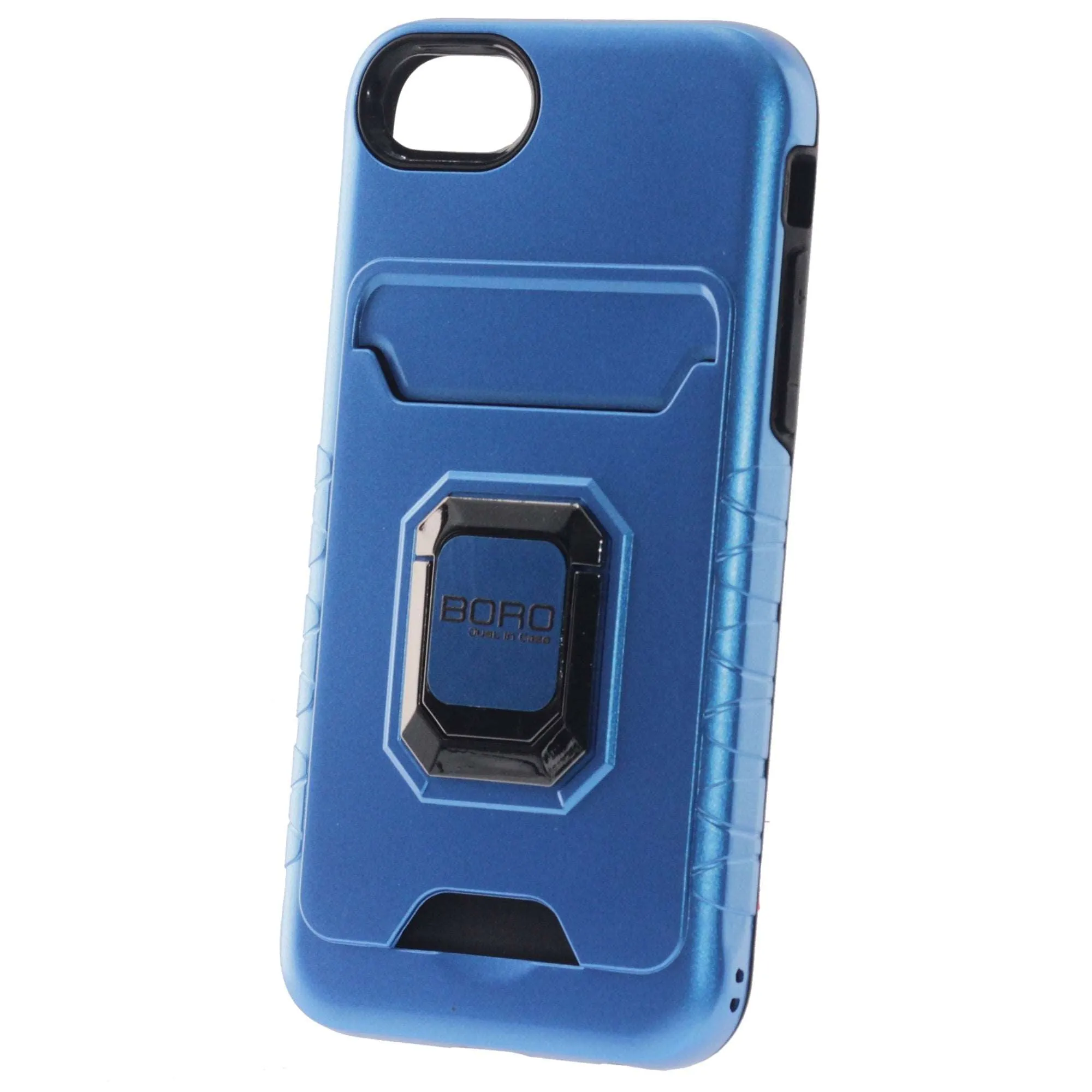 Apple iPhone 6/7/8/Plus Case, (BORO) Magnetic Ring Armor Case with Card Holder, Color Blue