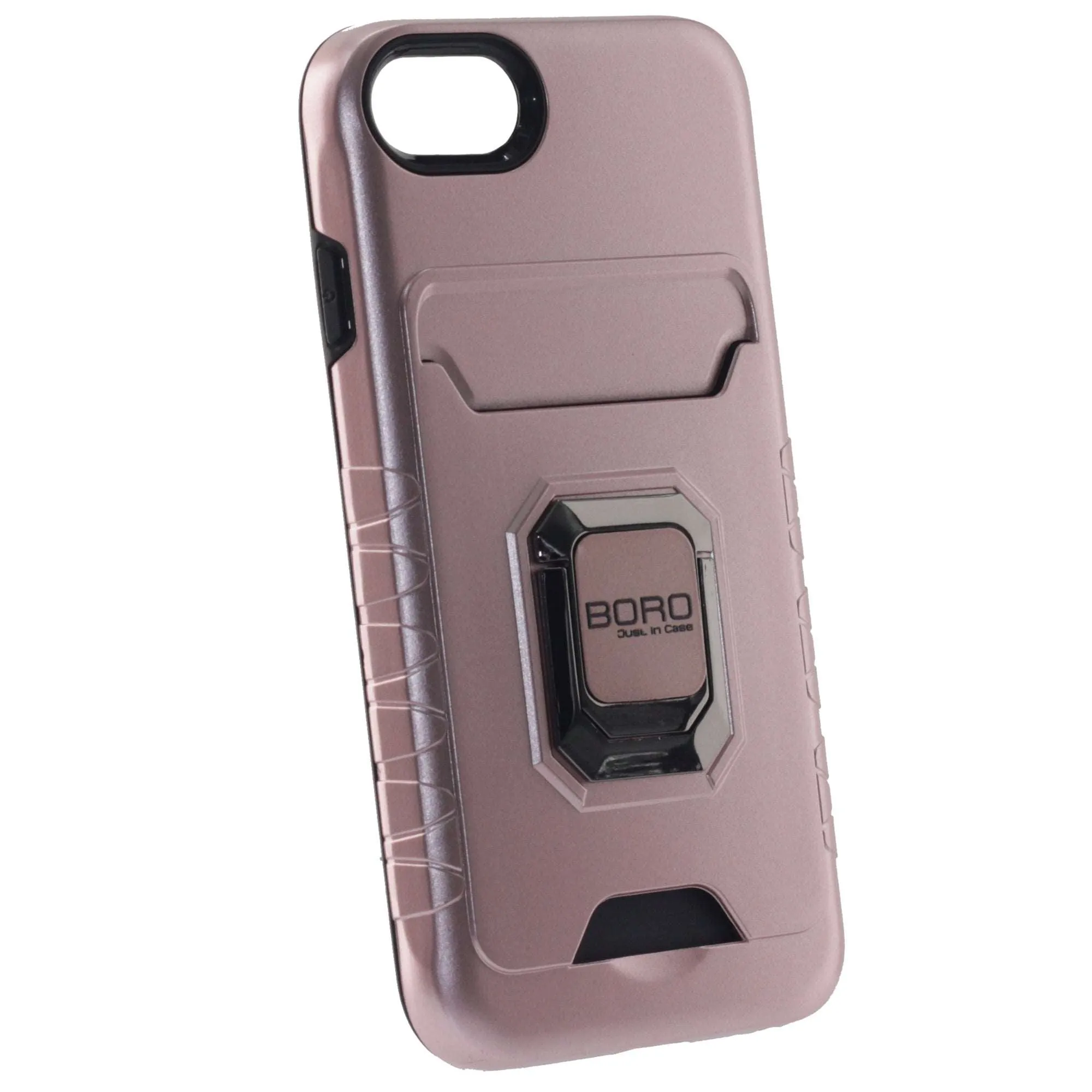 Apple iPhone 6/7/8/Plus Case, (BORO) Magnetic Ring Armor Case with Card Holder, Color Rose Gold