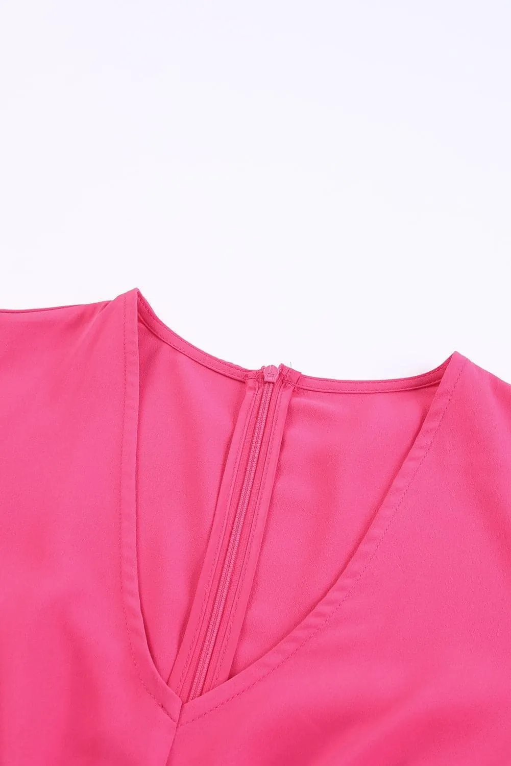 Balloon Sleeve Cutout Plunge Jumpsuit, Hot Pink