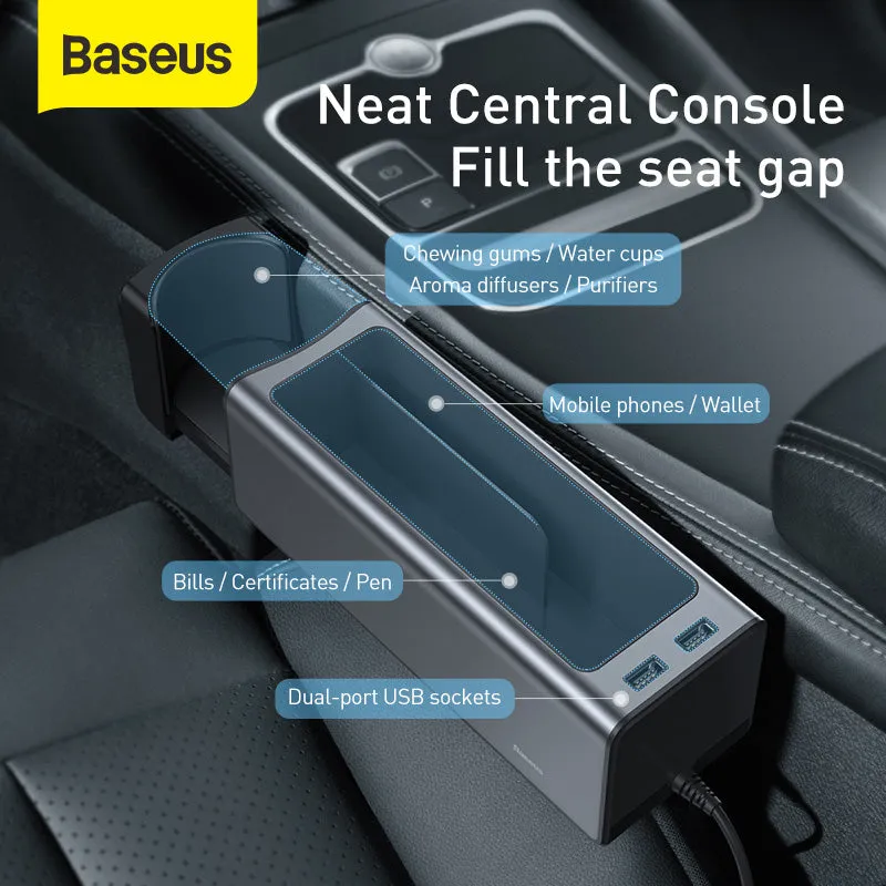 Baseus Deluxe Metal Armrest Console Organizer (Dual USB Power Supply) (CRCWH-A01)