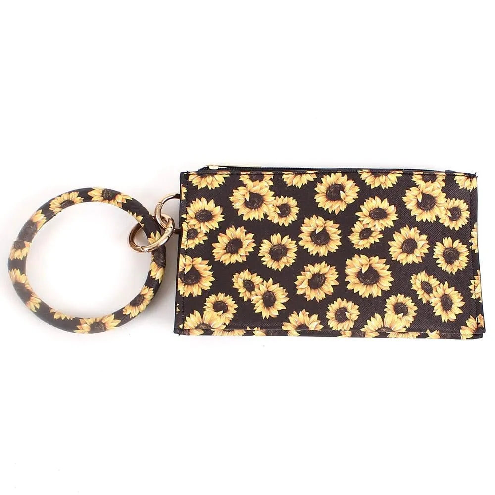 BB377X275 Black Sunflower Bangle Key Chain Wristlet