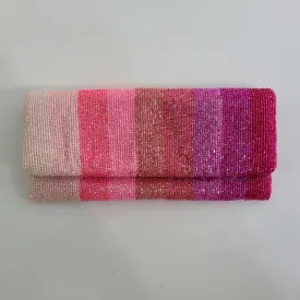 Beaded Pink Ombre Striped Clutch Handbag