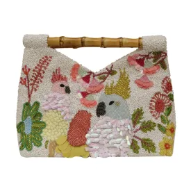 Beaded Toucans Clutch Purse With Bamboo Handle