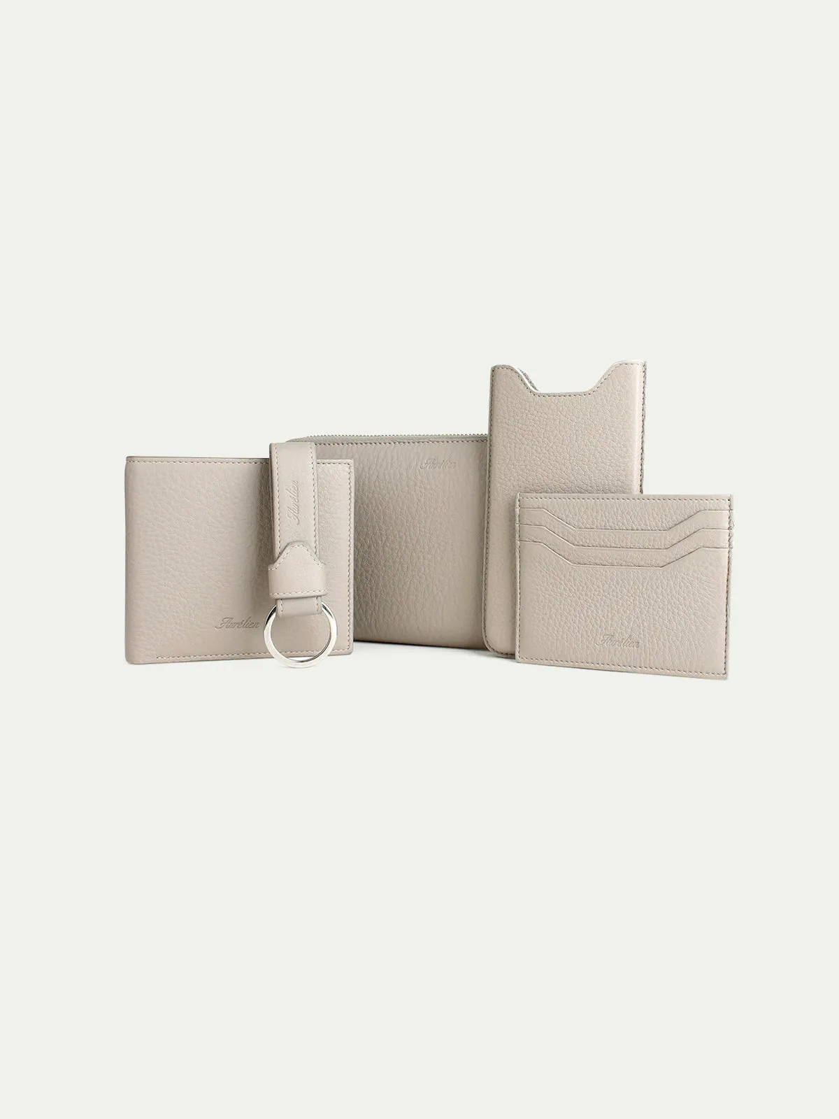 Beige Grained Leather Cardholder