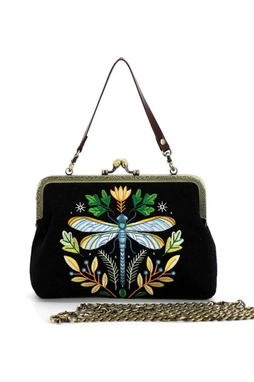 Black Dragonfly Kisslock Bag