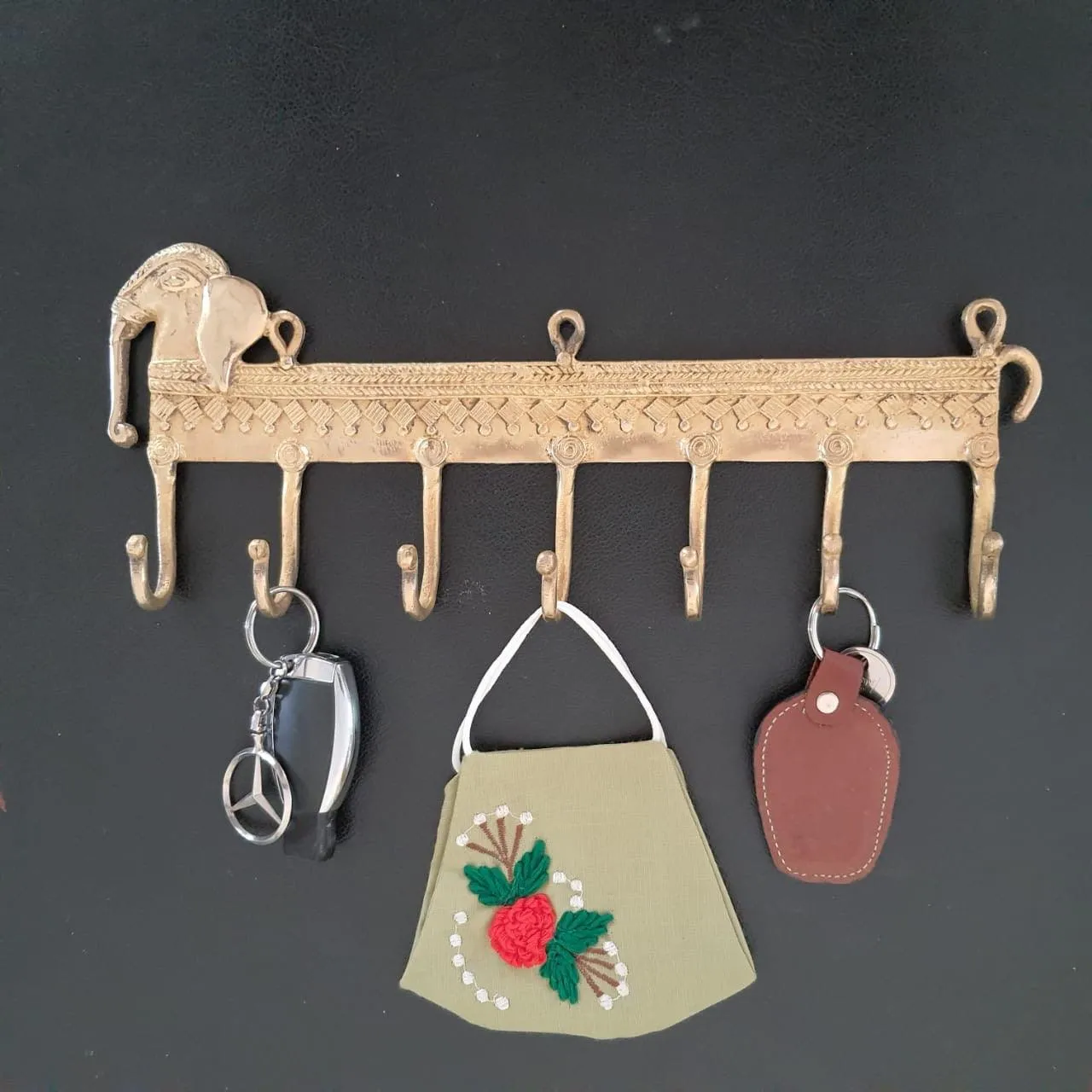 Brass Elephant Key Holder (7 Hooks)