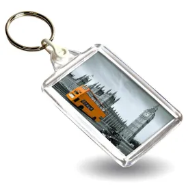 C102 Rectangular Blank Plastic Photo Insert Keyring with Coloured Connector - 50 x 35mm - Pack of 50