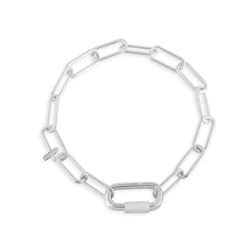 Chain Bracelet With Sliding Ring - White Silver