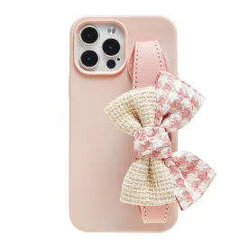 Checked Bowknot Wristlet Phone Case