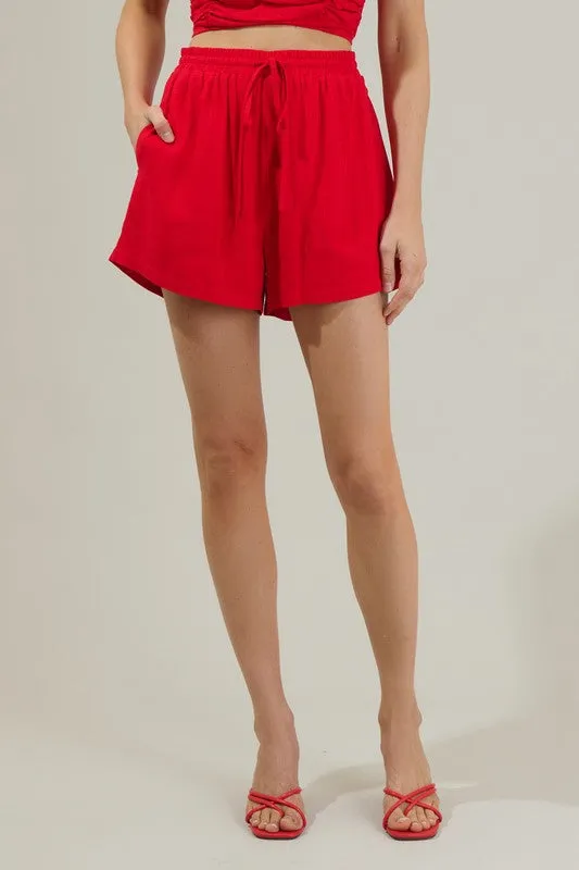 Cherry Red Drawstring Shorts