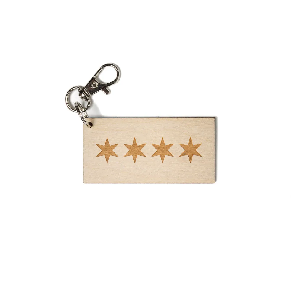 Chicago Flag Wood Keychain