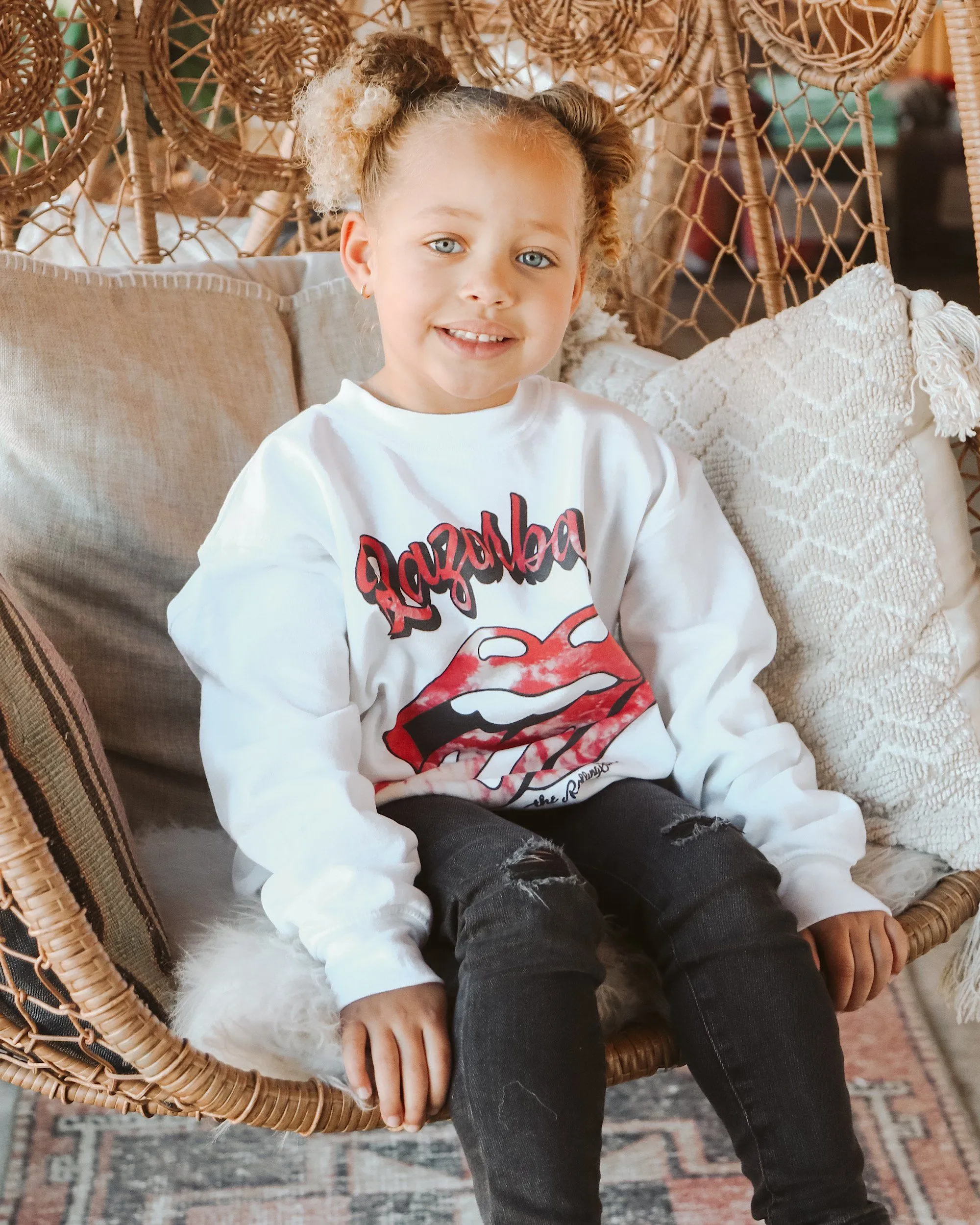 Children's Rolling Stones Razorbacks Tie Dye Lick White Sweatshirt