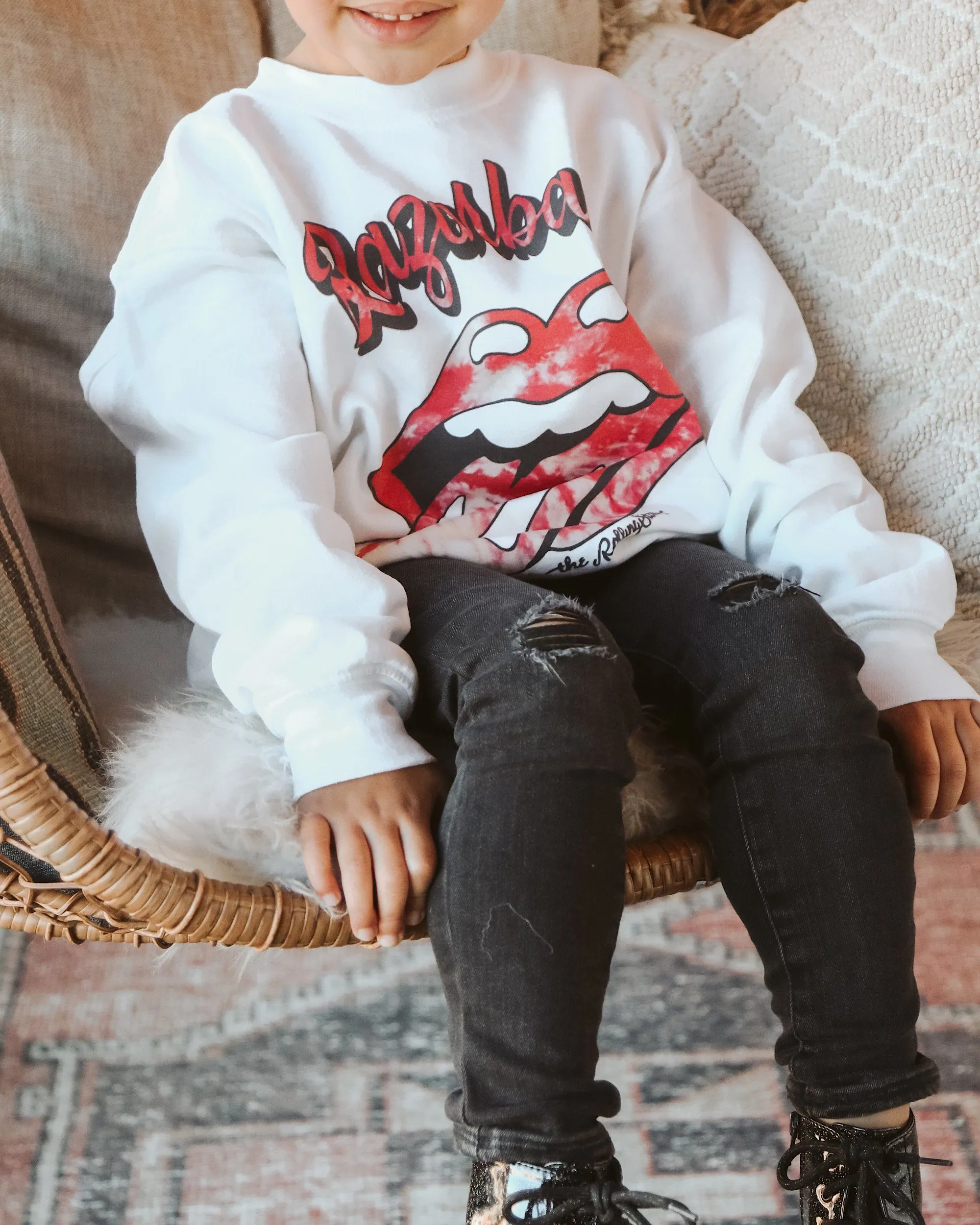 Children's Rolling Stones Razorbacks Tie Dye Lick White Sweatshirt