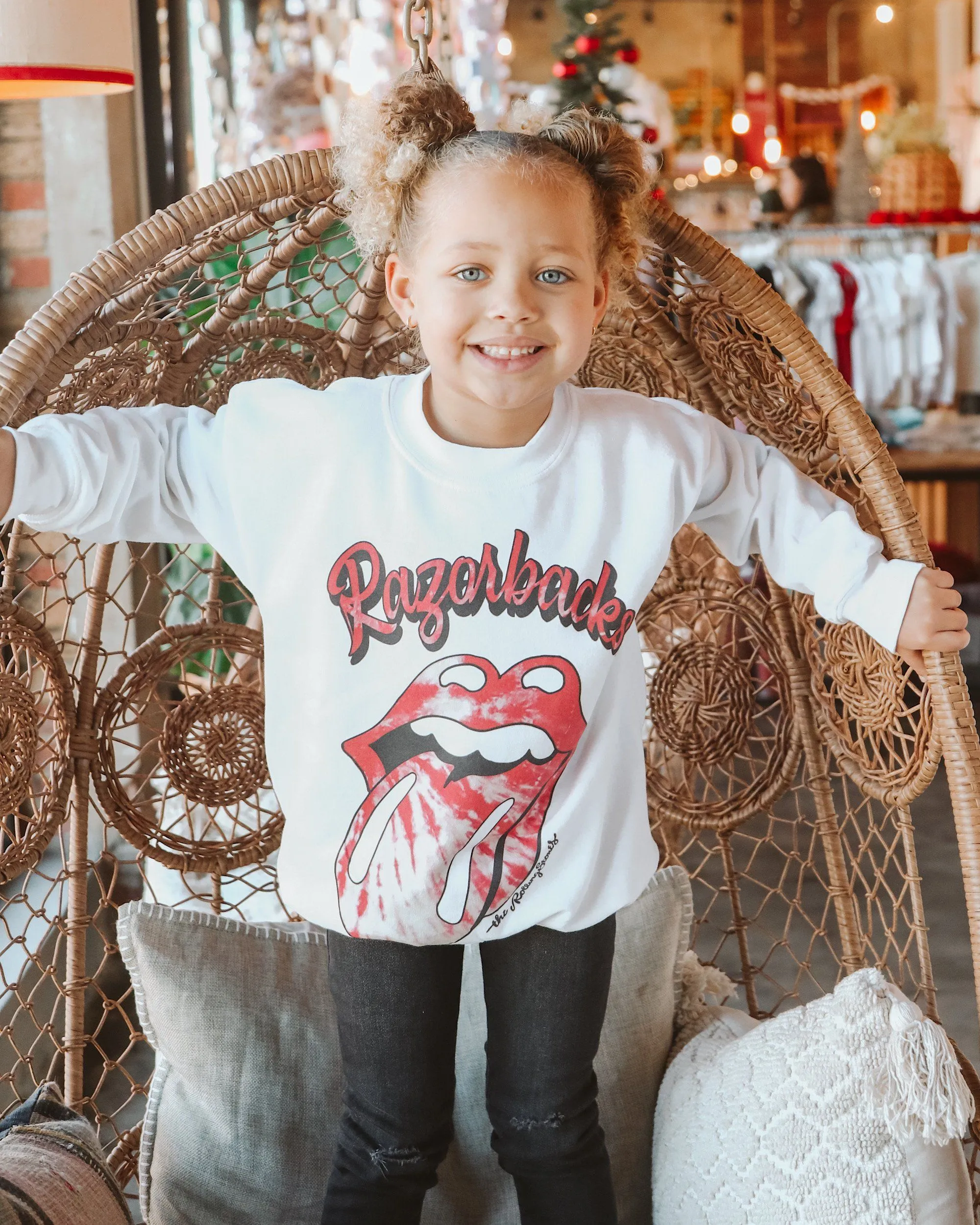 Children's Rolling Stones Razorbacks Tie Dye Lick White Sweatshirt