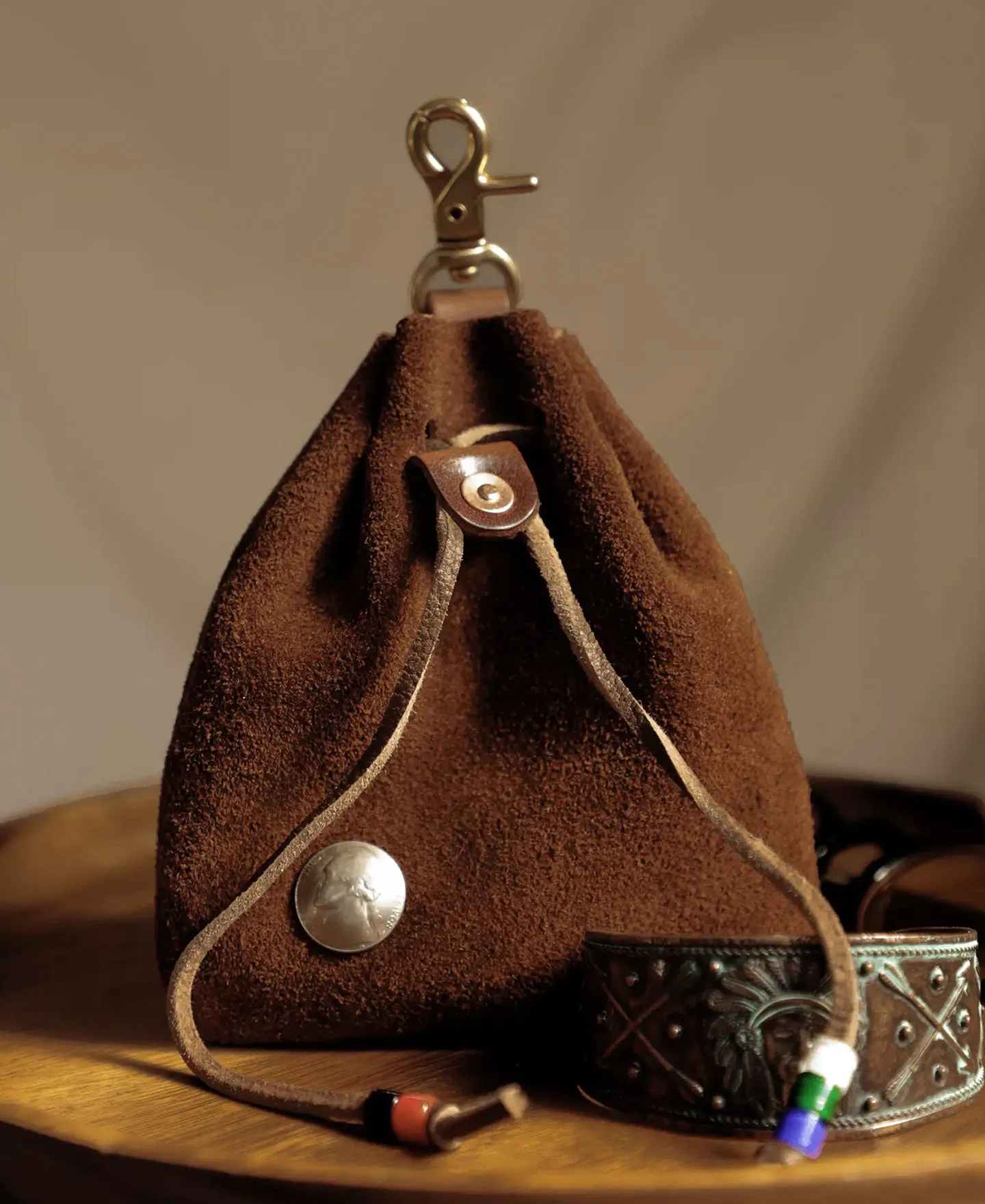 Colored Glaze Drawstring Coin Pouch - Coffee