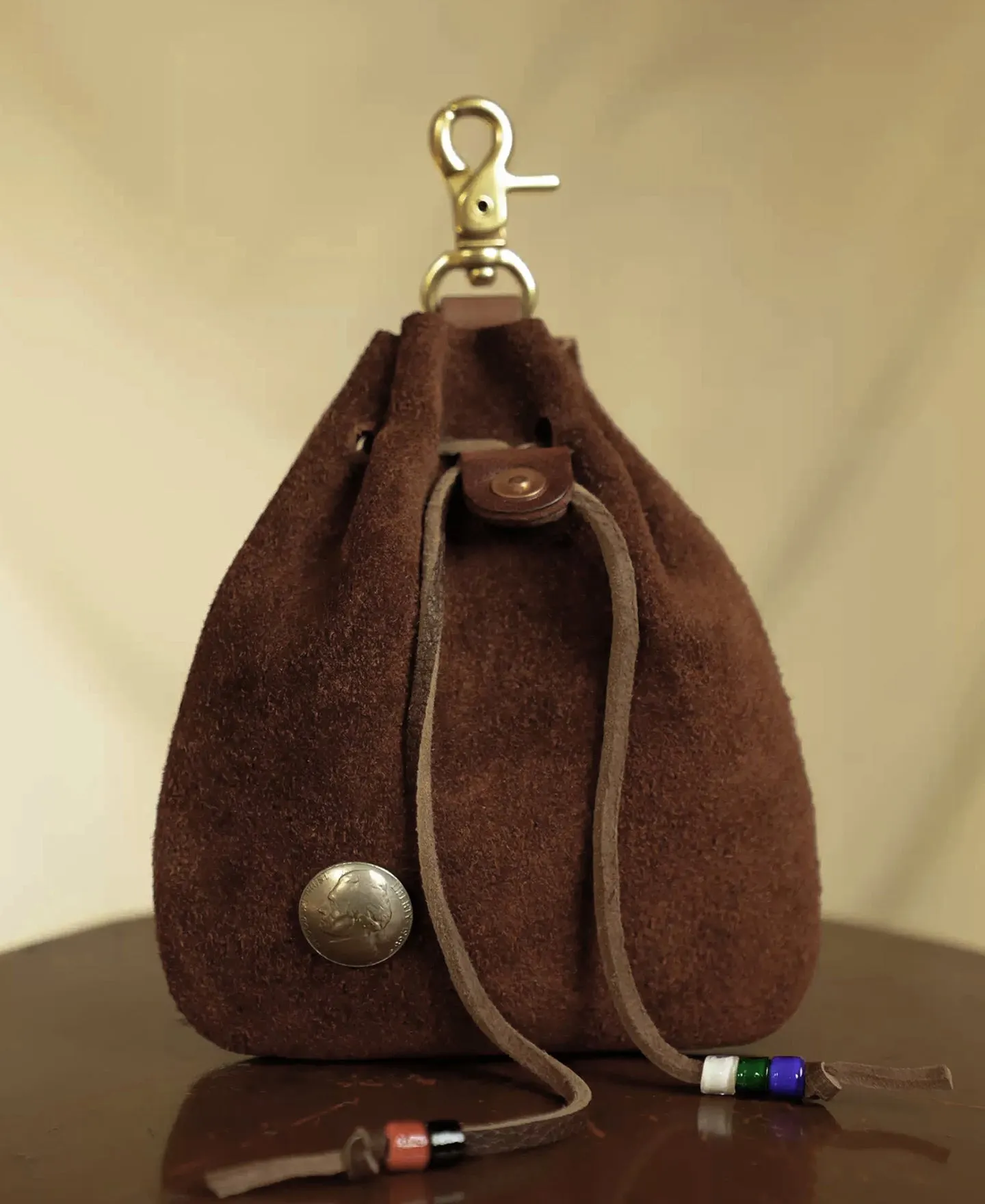 Colored Glaze Drawstring Coin Pouch - Coffee