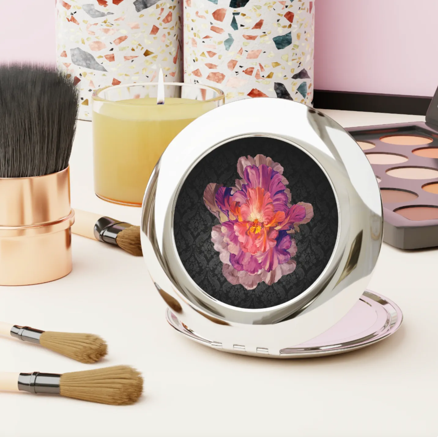 Compact Travel Mirror - Pink Iris