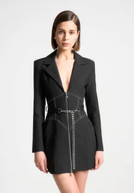 Corset Blazer Dress with Chain - Black