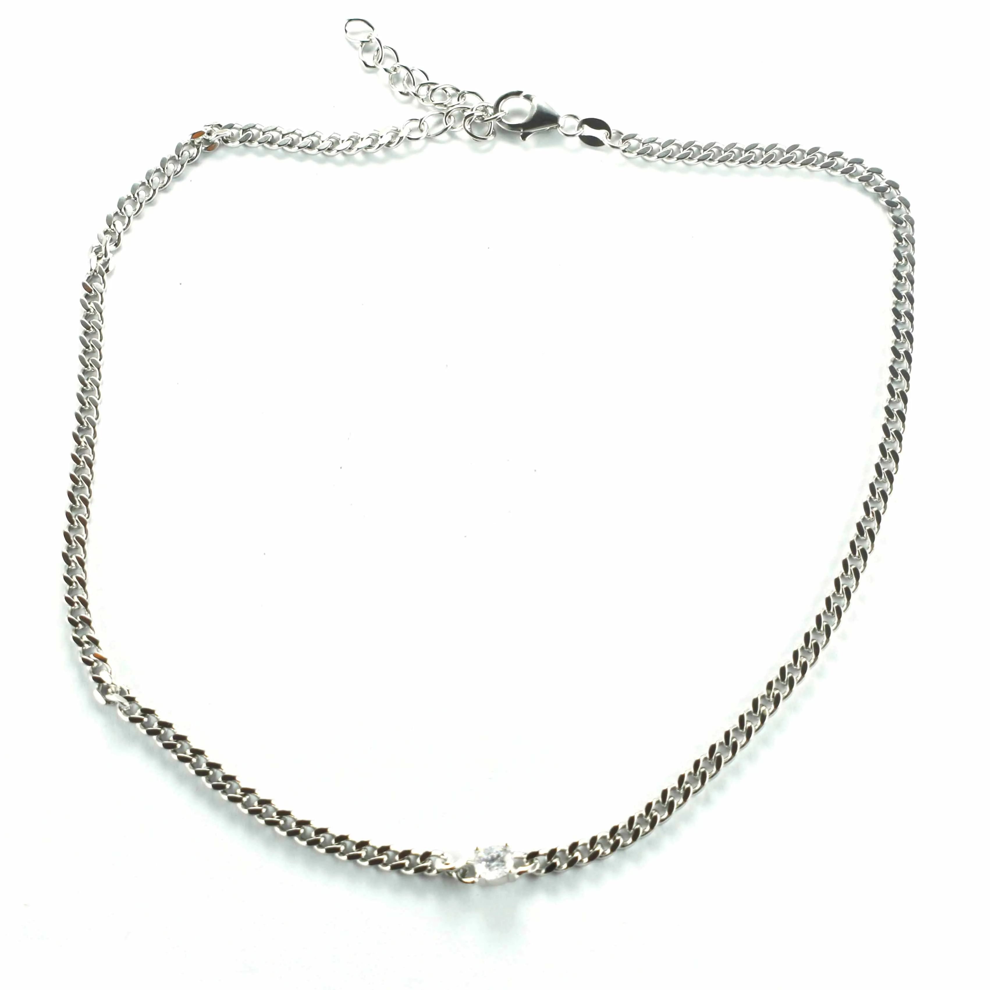 Cuban chain silver necklace with white CZ