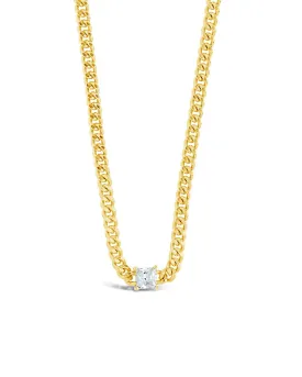 Curb Chain Necklace with Stationed CZ