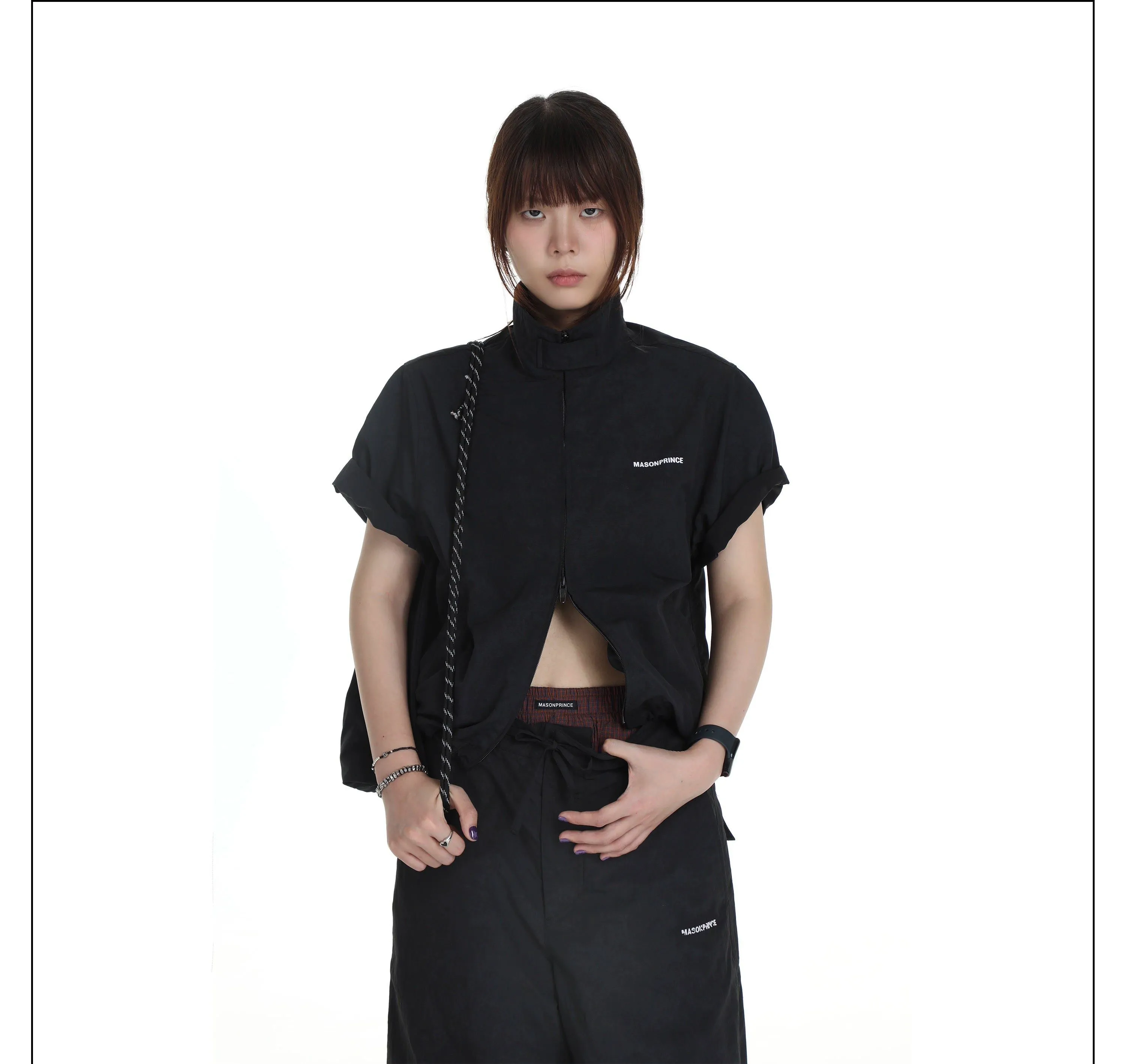 Drawstring  Zip-Up  Jacket & Track Pants Set