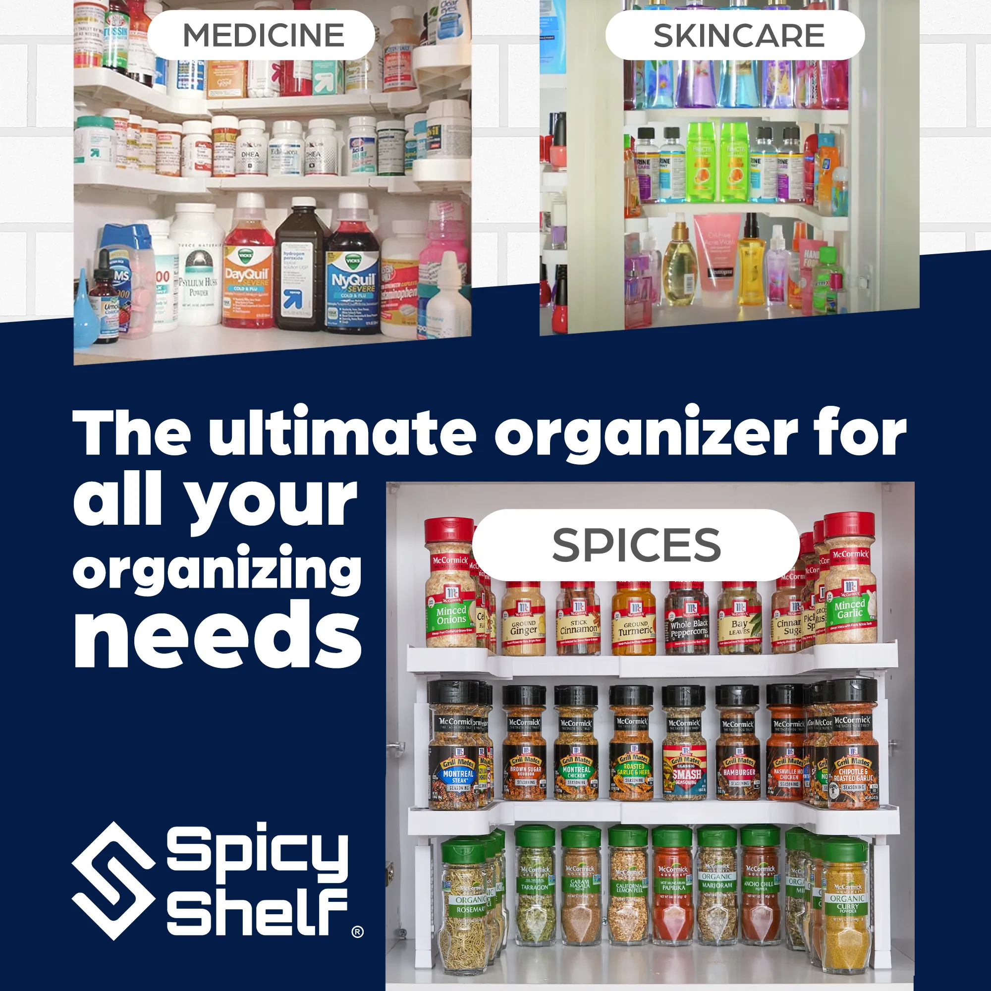 Expandable 2 Tiered Spice Rack Organizer for Cabinet - Stackable Cabinet & Pantry Organizer